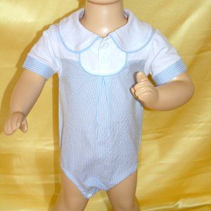 Baby blue and white stripped onesie